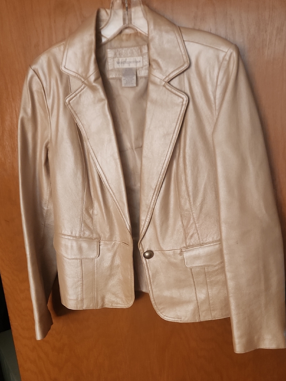 Worthington Metallic Cream Leather Blazer
